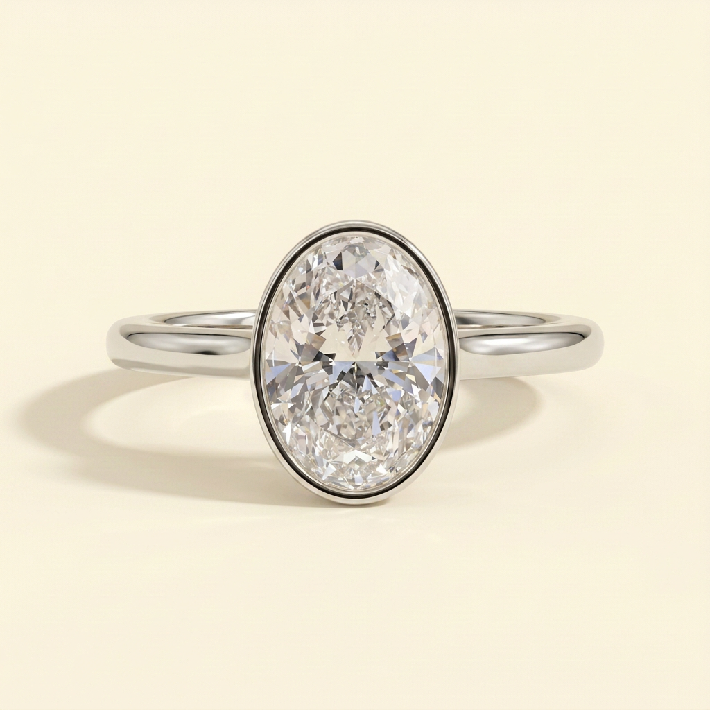 The Darina - Oval Cut Lab Grown Diamond Deep Bezel Solitaire with Hidden Halo Engagement Ring