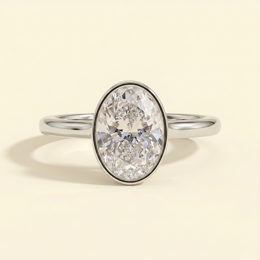 The Darina - Oval Cut Lab Grown Diamond Deep Bezel Solitaire with Hidden Halo Engagement Ring - White Gold