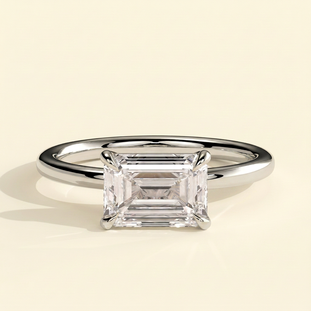 The Prisma - East West Emerald Cut Lab Grown Diamond Solitaire Engagement Ring