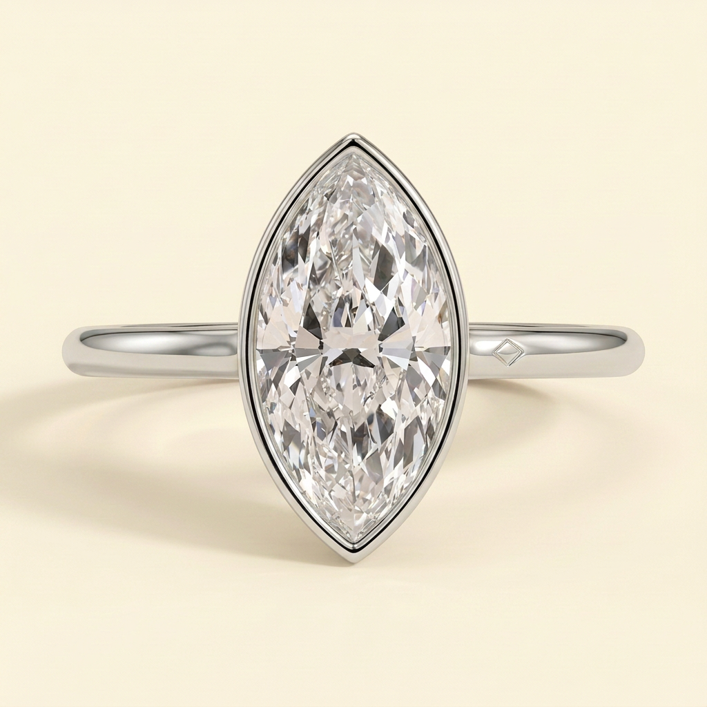 The Venia - Marquise Cut Lab Grown Diamond Bezel Solitaire Engagement Ring