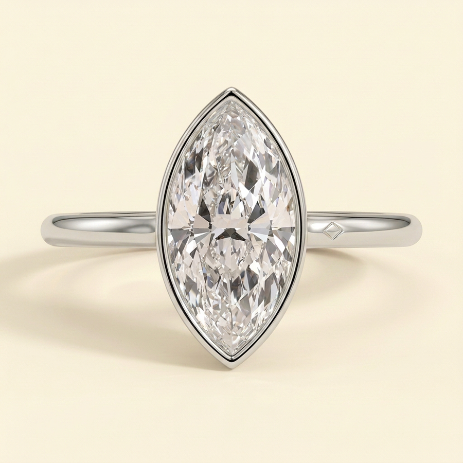 The Venia - Marquise Cut Lab Grown Diamond Bezel Solitaire Engagement Ring - White Gold