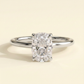 The Celise - Elongated Cushion Cut Lab Grown Diamond Four Claw Solitaire with Petal Gallery and Leaf Detail Engagement Ring