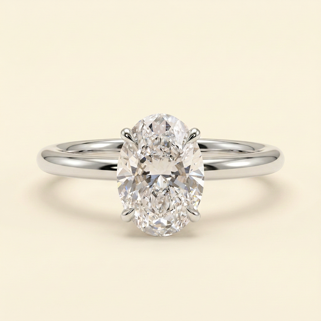The Oriel - Oval Lab Grown Diamond Solitaire with Wrap Around Hidden Halo Engagement Ring