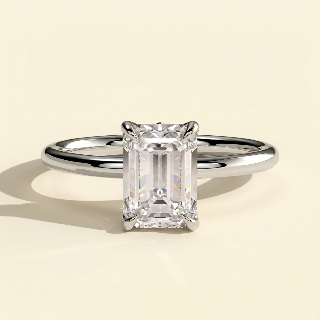 The Pura - Emerald Cut Lab Grown Diamond Solitaire with Petal Gallery Engagement Ring