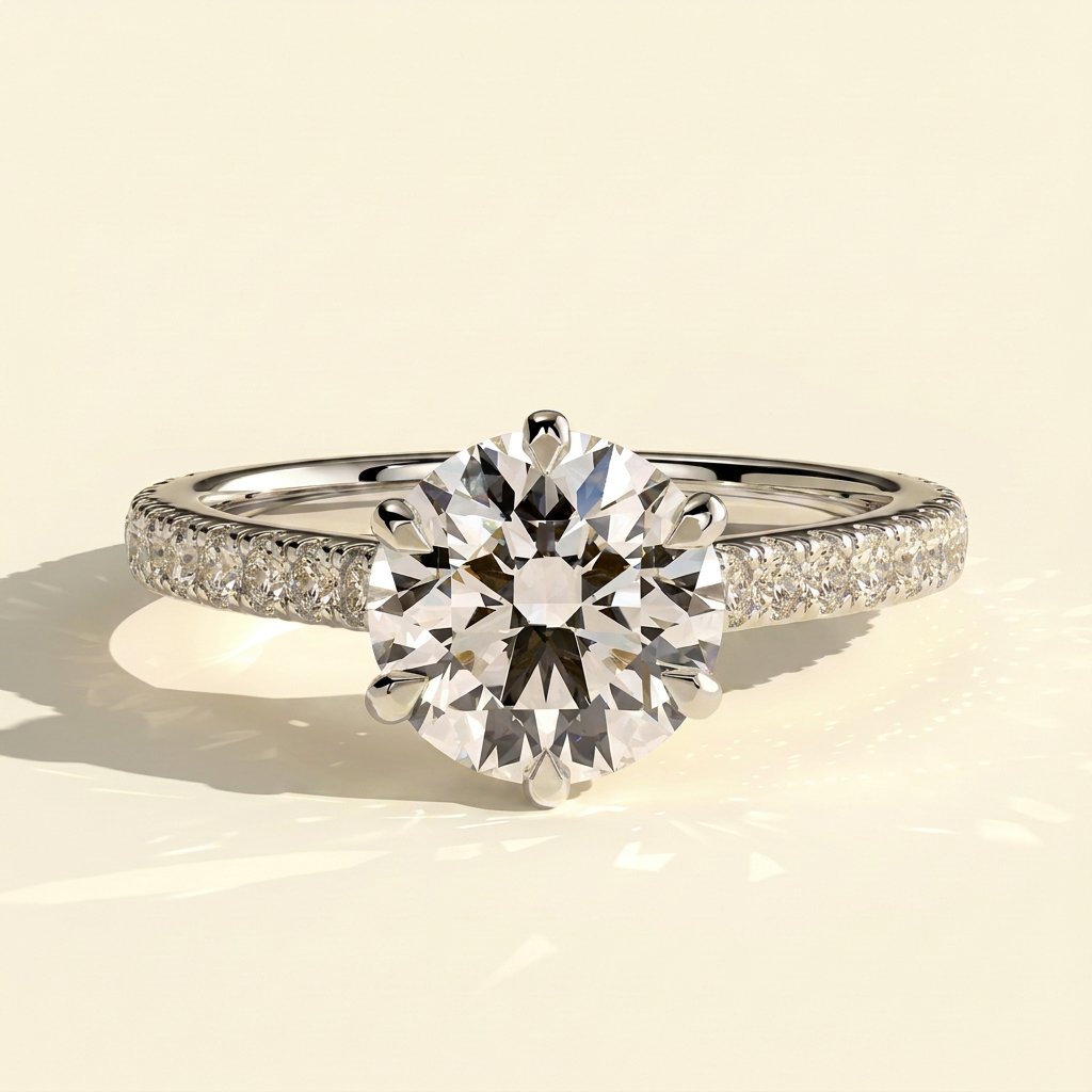 The Enara - Round Cut Lab Grown Diamond Solitaire with Trellis Gallery and Cathedral Setting Ring