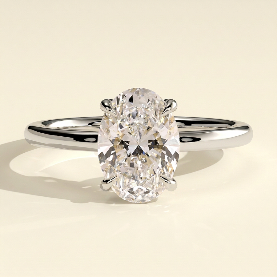 The Cassia - Oval Cut Lab Grown Diamond Solitaire with Hidden Halo and Floating Open Bridge Engagement Ring - White Gold