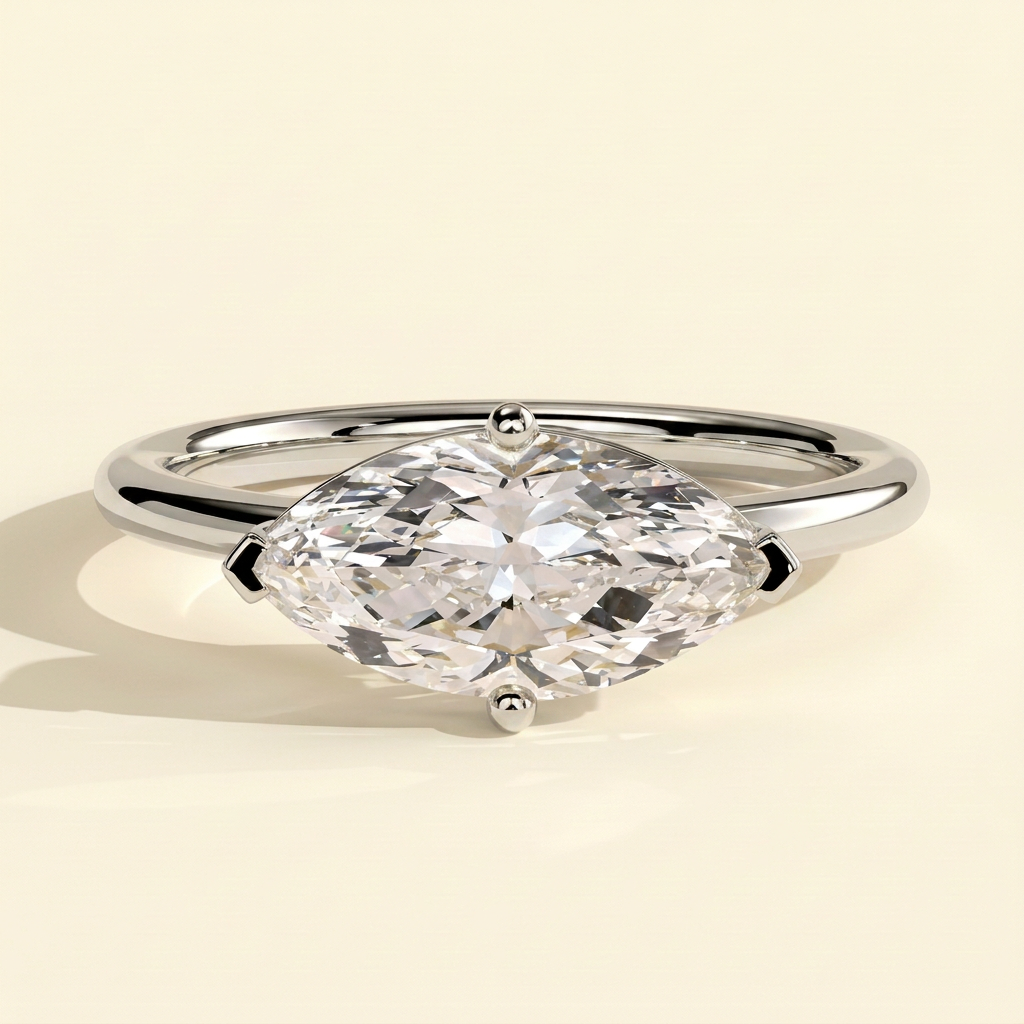 The Vespera - Marquise Cut Lab Grown Diamond East West Solitaire with Raised Basket Gallery Engagement Ring