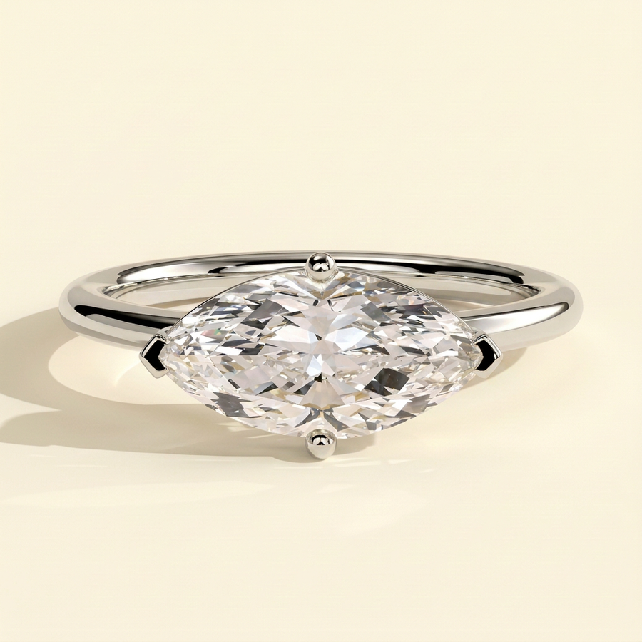 The Vespera - Marquise Cut Lab Grown Diamond East West Solitaire with Raised Basket Gallery Engagement Ring - White Gold