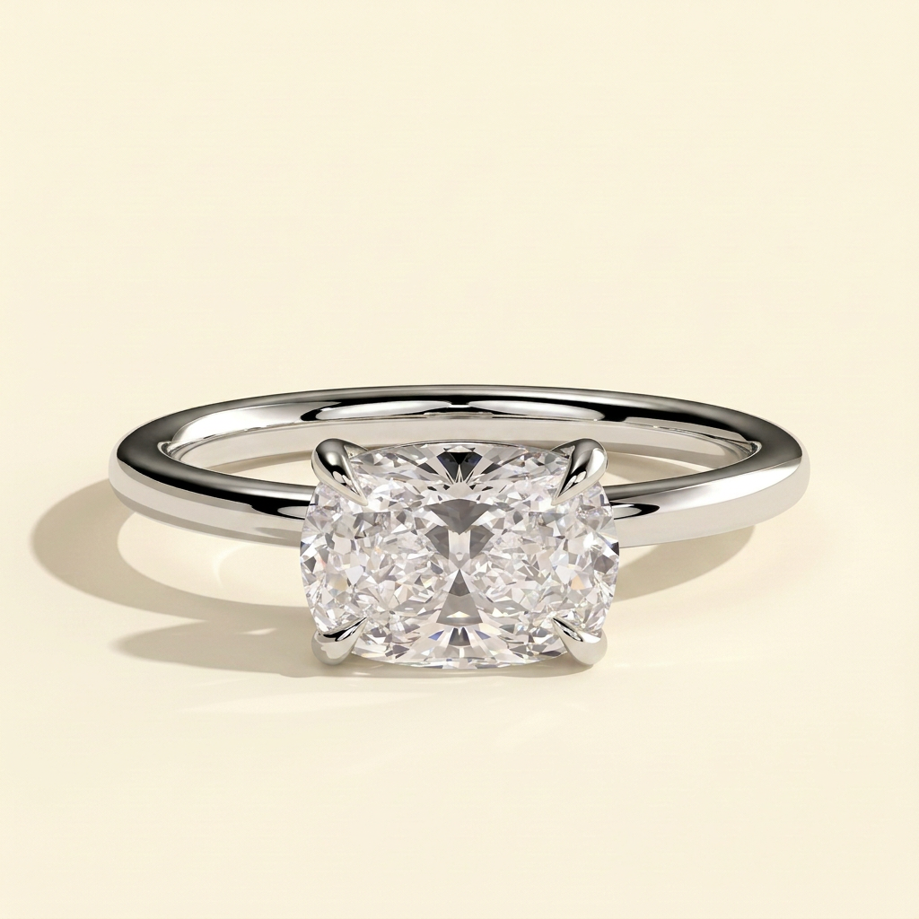 The Myla - Elongated Cushion Cut Lab Grown Diamond East West Four Claw Solitaire Engagement Ring