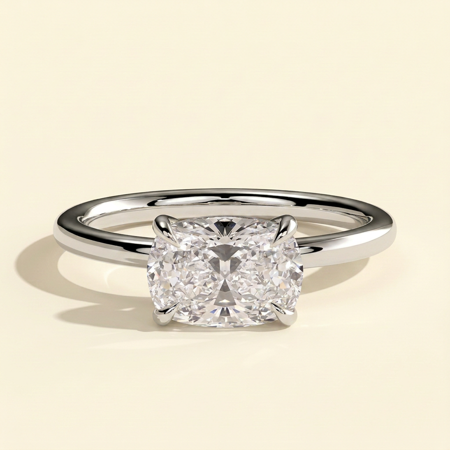 The Myla - Elongated Cushion Cut Lab Grown Diamond East West Four Claw Solitaire Engagement Ring - White Gold