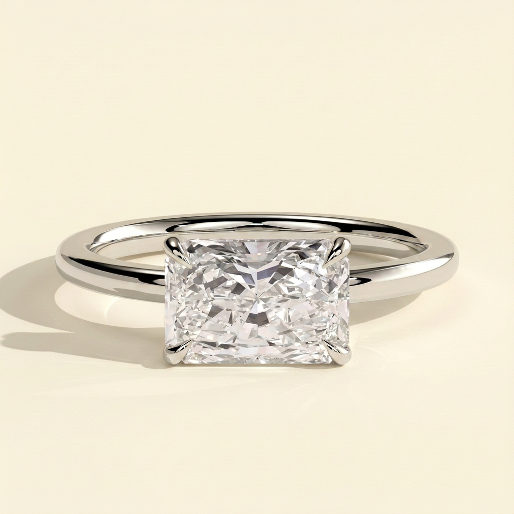 The Ovelle - Radiant Cut Lab Grown Diamond East West Solitaire with Raised Basket Gallery Engagement Ring