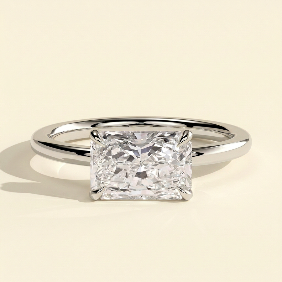 The Ovelle - Radiant Cut Lab Grown Diamond East West Solitaire with Raised Basket Gallery Engagement Ring - White Gold