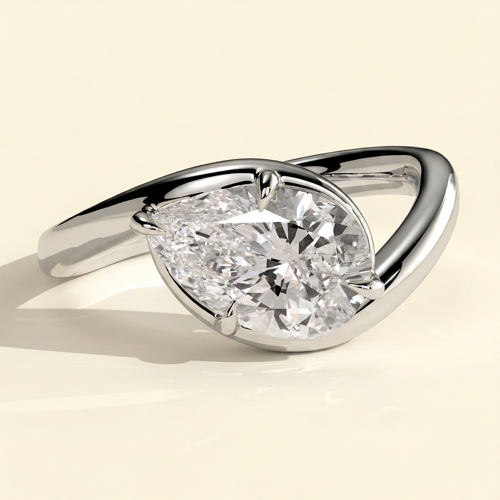The Clara - Pear Cut Lab Grown Diamond East West Bypass Band Engagement Ring