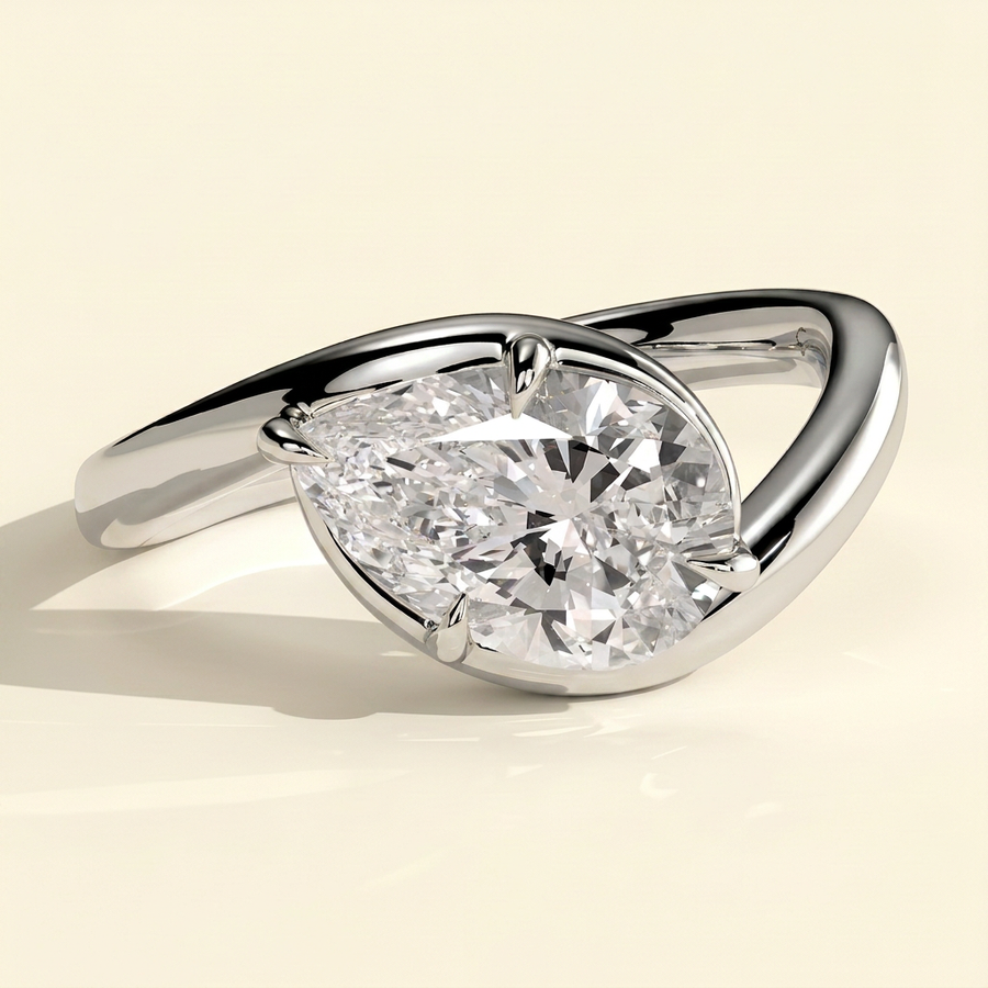 The Clara - Pear Cut Lab Grown Diamond East West Bypass Band Engagement Ring - White Gold