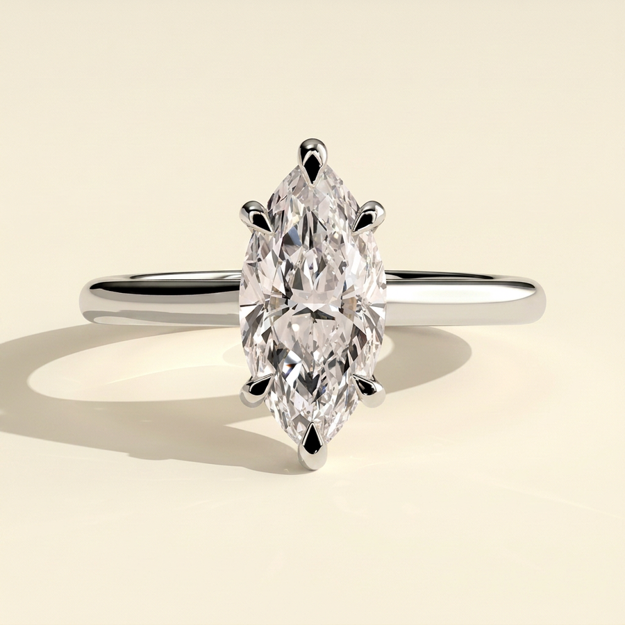 The Ilaria - Marquise Cut Lab Grown Diamond Six Claw Cathedral Solitaire Engagement Ring - White Gold