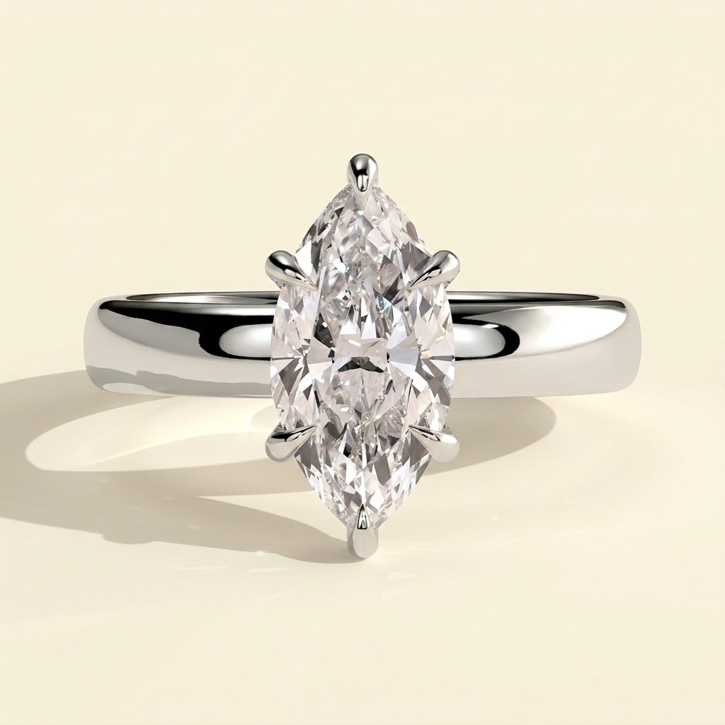The Liana - Marquise Cut Lab Grown Diamond Hidden Halo Engagement Ring with Cigar Band