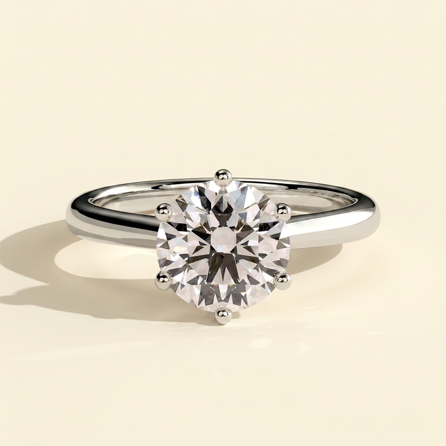 The Vienne - Round Cut Lab Grown Diamond Six Claw Low Cathedral Solitaire Engagement Ring - White Gold