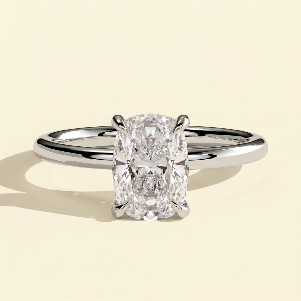 The Iluna - Elongated Cushion Cut Lab Grown Diamond Four Claw Solitaire Engagement Ring