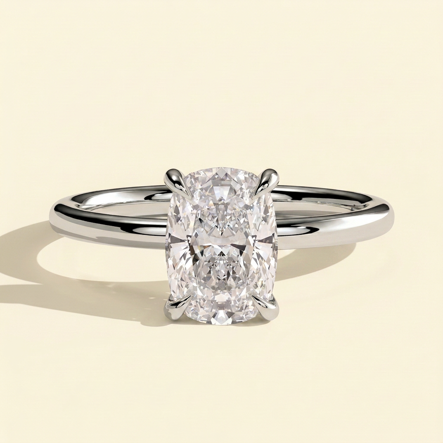 The Iluna - Elongated Cushion Cut Lab Grown Diamond Four Claw Solitaire Engagement Ring - White Gold