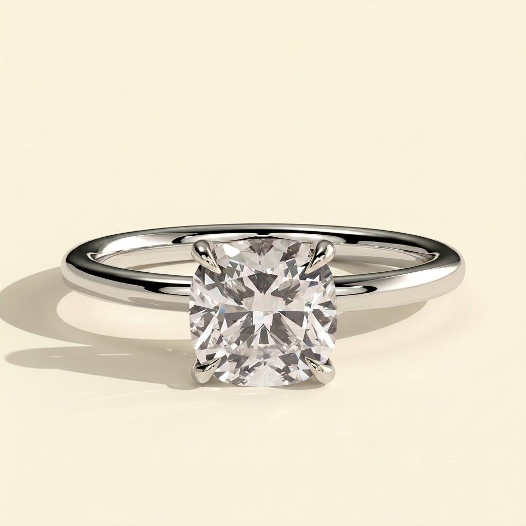 The Grazia - Cushion Cut Lab Grown Diamond Eagle Tipped Claw Solitaire with Clean Band Engagement Ring