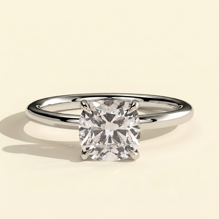 The Grazia - Cushion Cut Lab Grown Diamond Eagle Tipped Claw Solitaire with Clean Band Engagement Ring - White Gold
