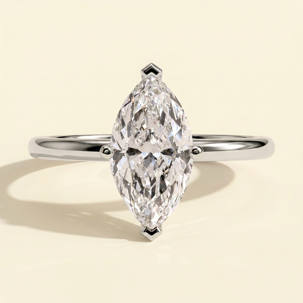 The Xenia - Marquise Cut Lab Grown Diamond Solitaire Engagement Ring with V Claw Setting