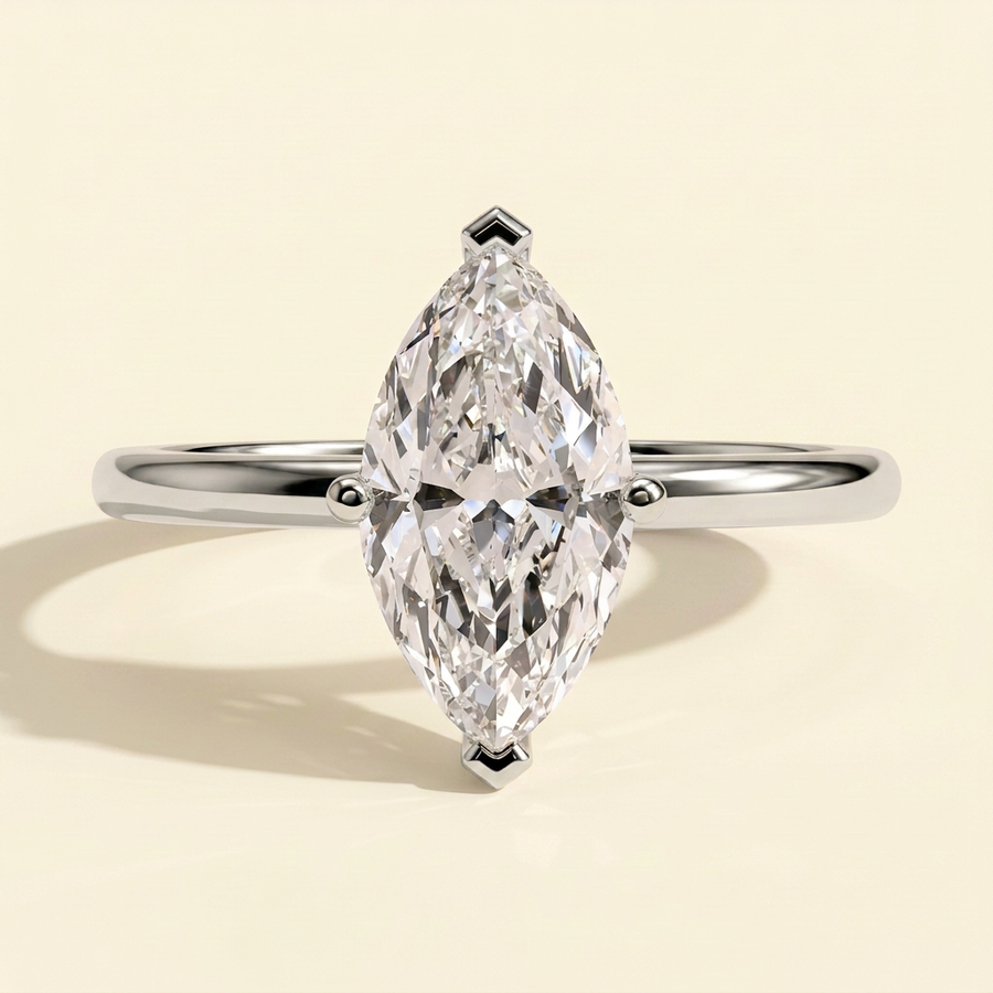 The Xenia - Marquise Cut Lab Grown Diamond Solitaire Engagement Ring with V Claw Setting - White Gold