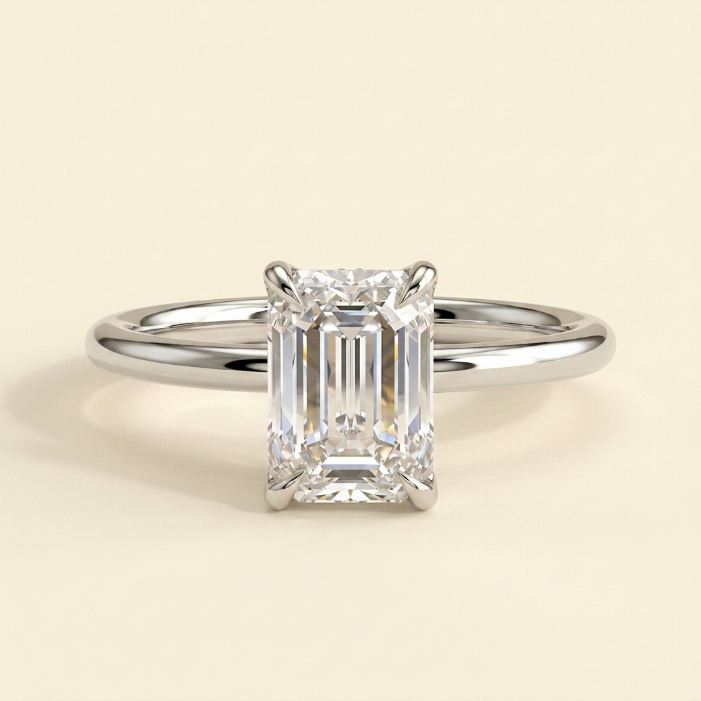 The Fara - Emerald Cut Lab Grown Diamond Solitaire Engagement Ring with Sculpted Petal Gallery