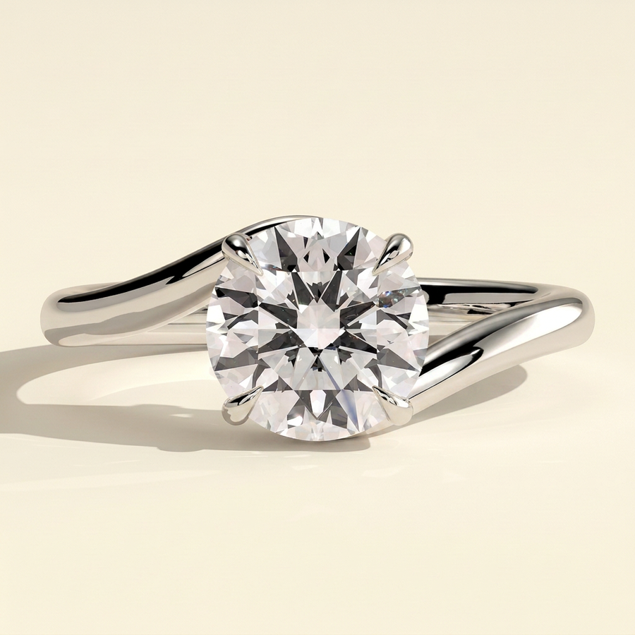 The Merope - Round Cut Lab Grown Diamond Bypass Band Solitaire Engagement Ring - White Gold