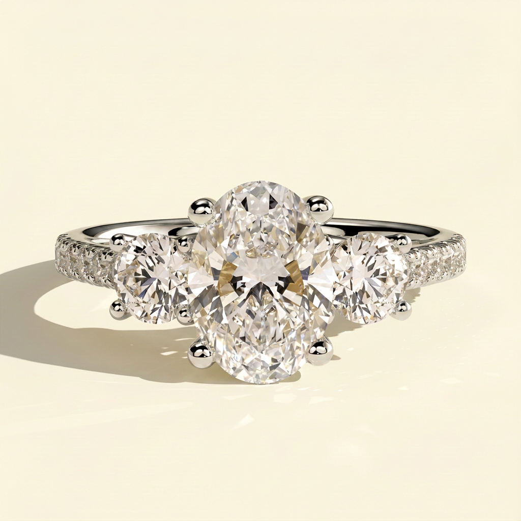The Alba - Oval Lab Diamond Trilogy with Round Side Stones and Pave Band