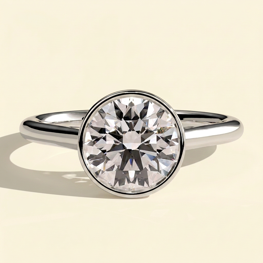 The Ceres - Round Cut Lab Grown Diamond Bezel Solitaire with Open Cathedral Setting Engagement Ring
