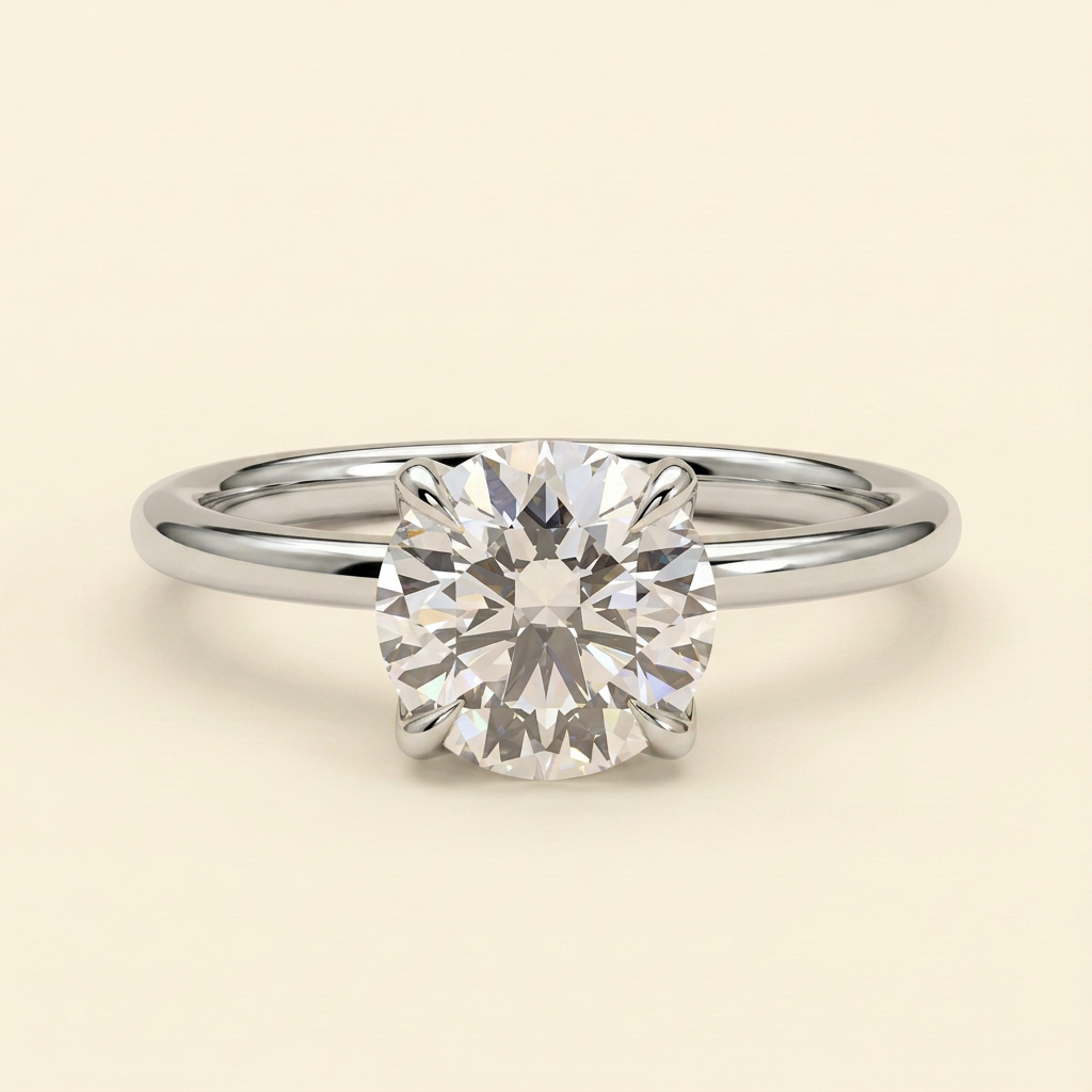 The Marea - Round Cut Lab Grown Diamond Petal Gallery Solitaire with Leaf Detail Engagement Ring