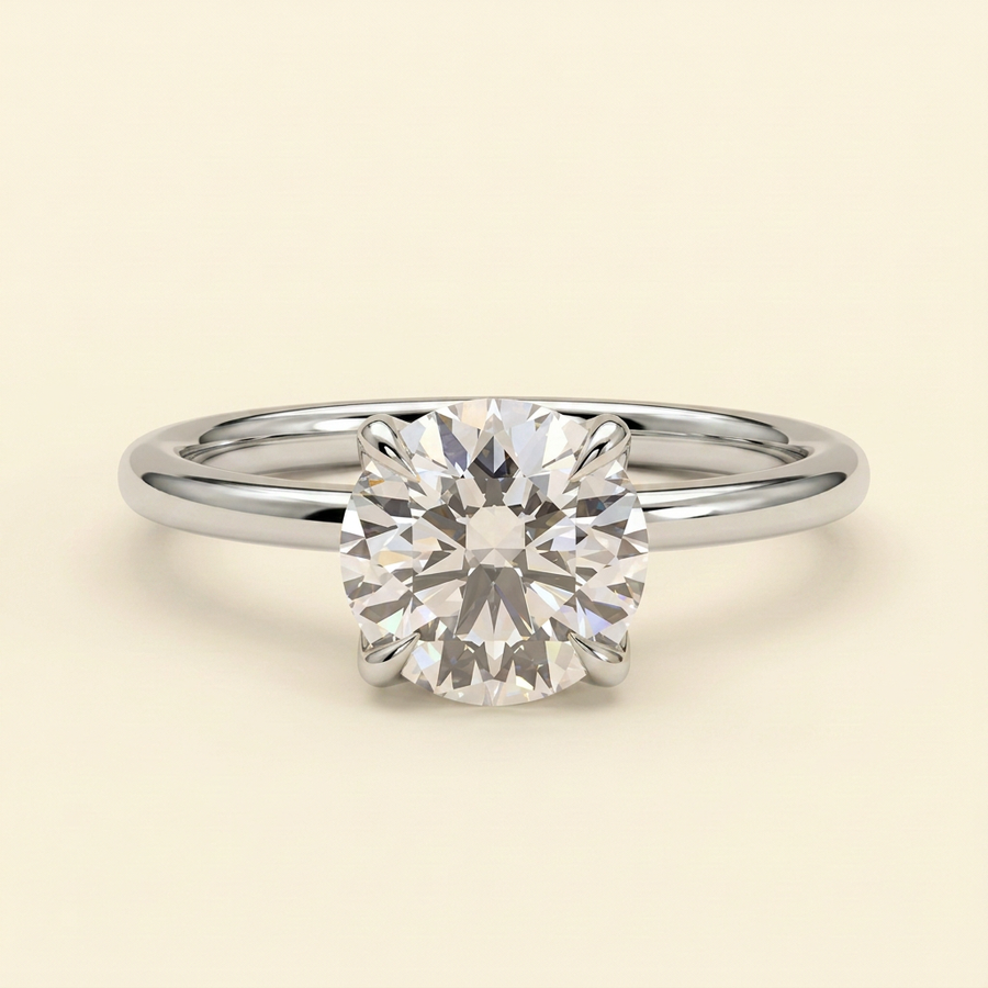 The Marea - Round Cut Lab Grown Diamond Petal Gallery Solitaire with Leaf Detail Engagement Ring - White Gold