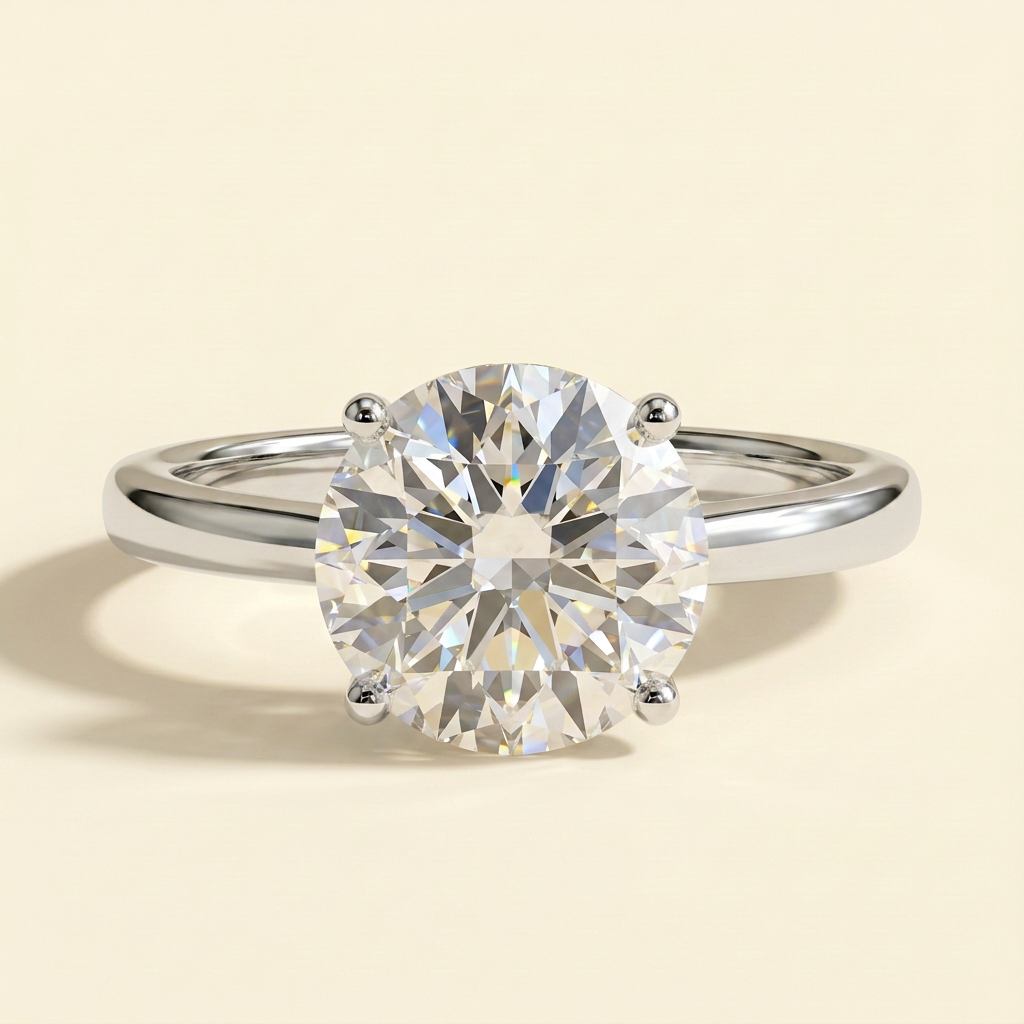 The Veya - Round Cut Lab Grown Diamond Four Claw Solitaire Ring with Elevated Cathedral Setting