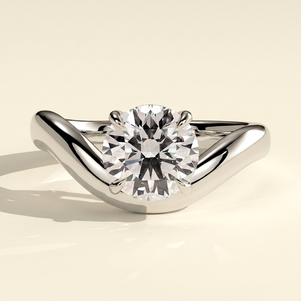 The Luna - East West Round Lab Grown Diamond Solitaire with Wave Band Engagement Ring