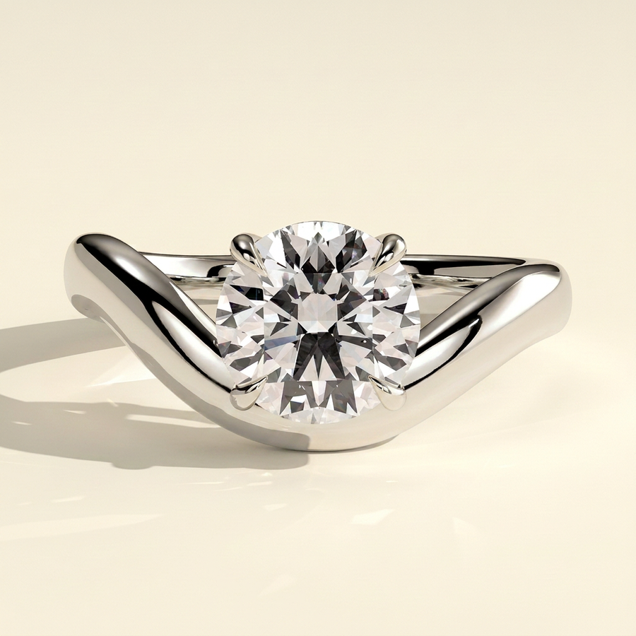 The Luna - East West Round Lab Grown Diamond Solitaire with Wave Band Engagement Ring - White Gold