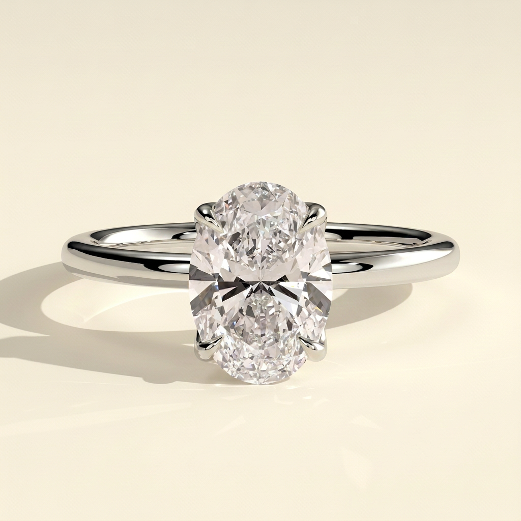 The Bruma - Oval Cut Lab Grown Diamond Four Claw Solitaire with Sculpted Petal Gallery Engagement Ring