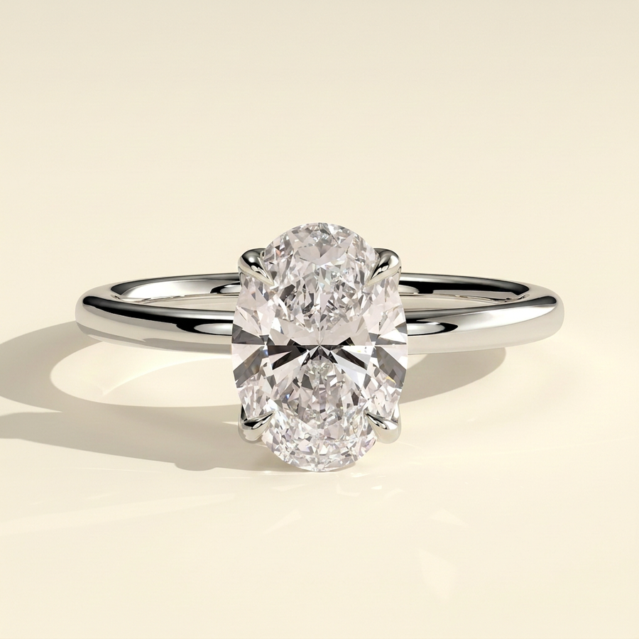 The Bruma - Oval Cut Lab Grown Diamond Four Claw Solitaire with Sculpted Petal Gallery Engagement Ring - White Gold