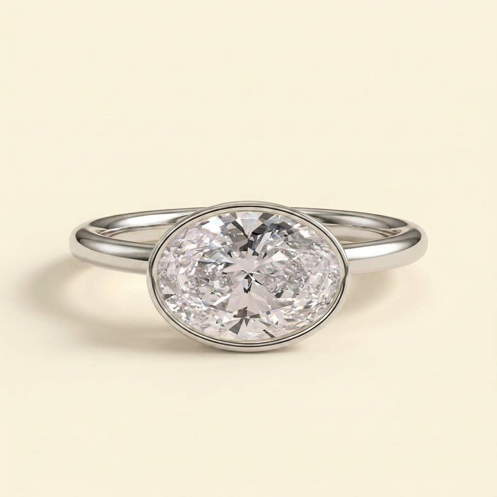 The Fina - Oval Cut Lab Grown Diamond East West Bezel Set Solitaire Engagement Ring