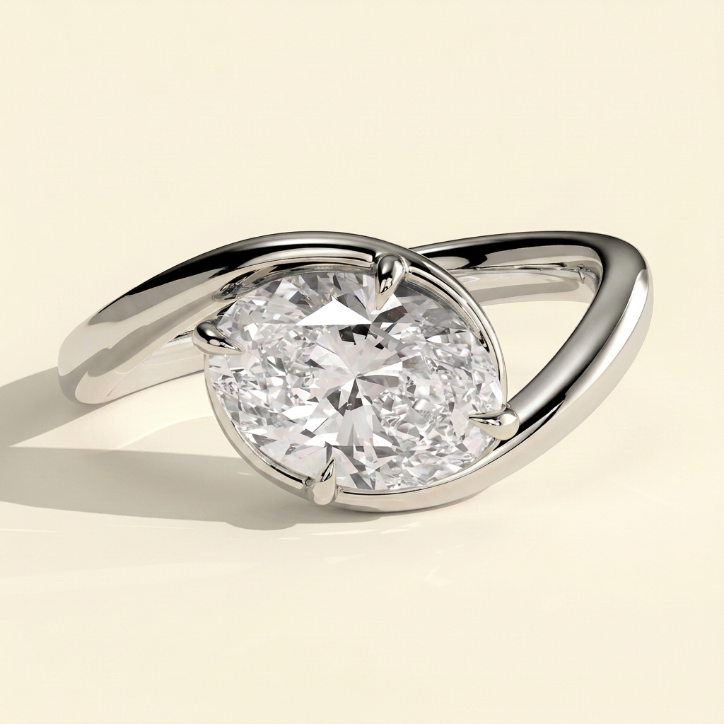 The Ostara - East West Oval Lab Grown Diamond Solitaire with Bypass Band Engagement Ring