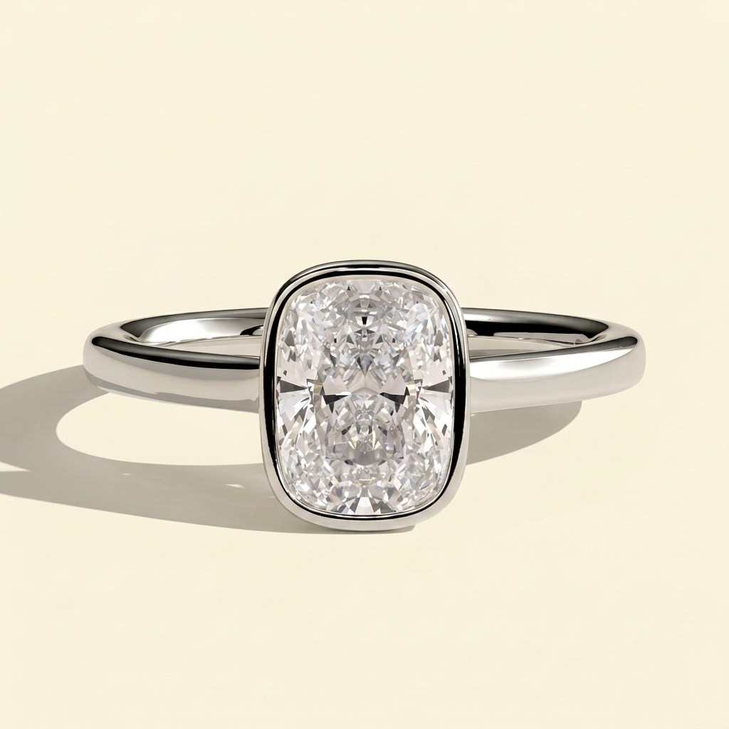 The Opale - Elongated Cushion Lab Grown Diamond Solitaire with Cathedral Setting Ring