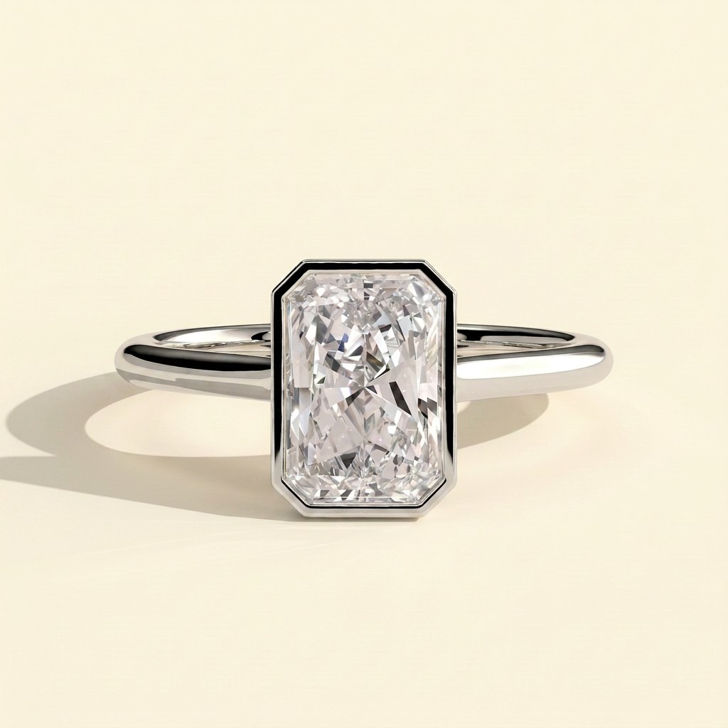 The Ravelle - Radiant Cut Lab Grown Diamond Bezel Solitaire Engagement Ring