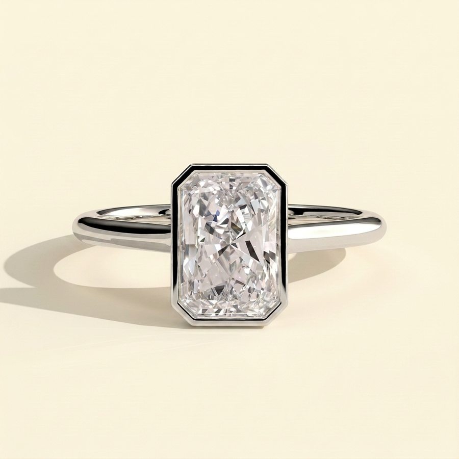 The Ravelle - Radiant Cut Lab Grown Diamond Bezel Solitaire Engagement Ring - White Gold