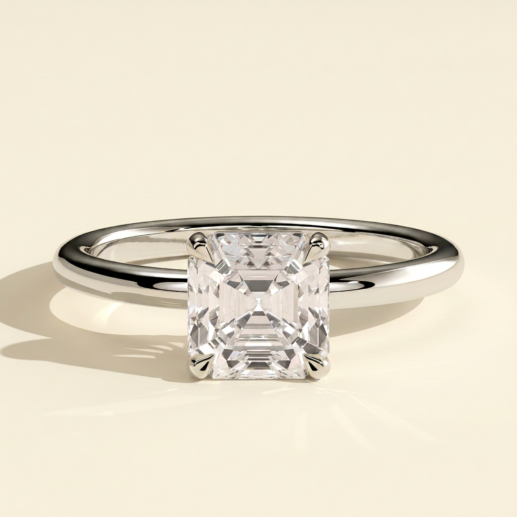 The Bianca - Step Cut Asscher Lab Grown Diamond Solitaire Ring with Low Profile Setting