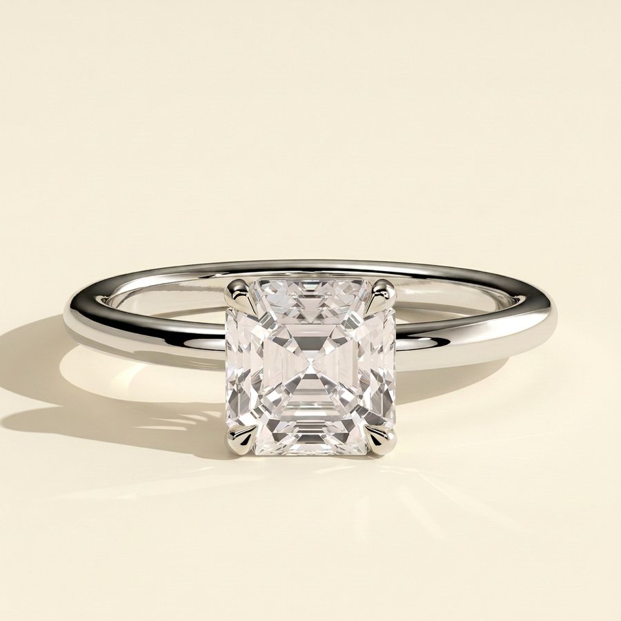The Bianca - Step Cut Asscher Lab Grown Diamond Solitaire Ring with Low Profile Setting - White Gold