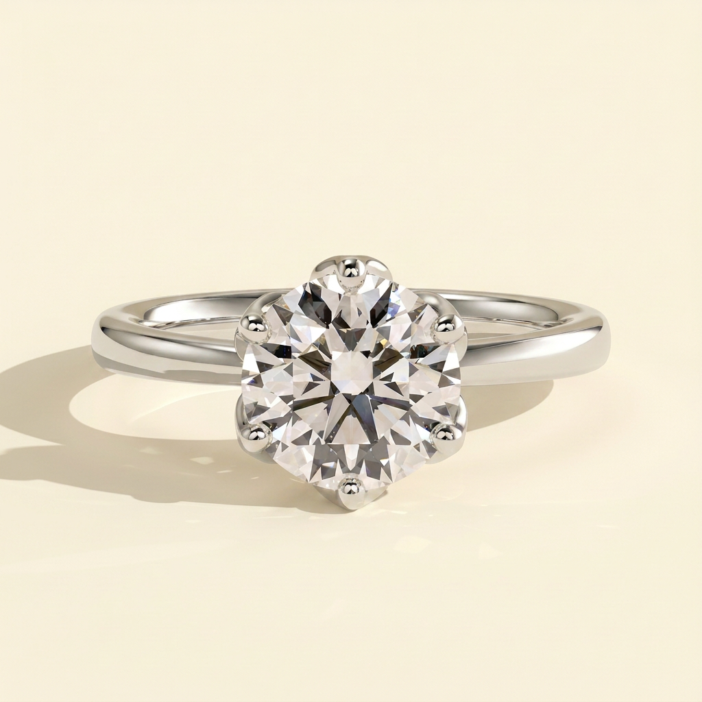 The Cerelia - Round Cut Lab Grown Diamond Tulip Set Solitaire with Petal Gallery Engagement Ring