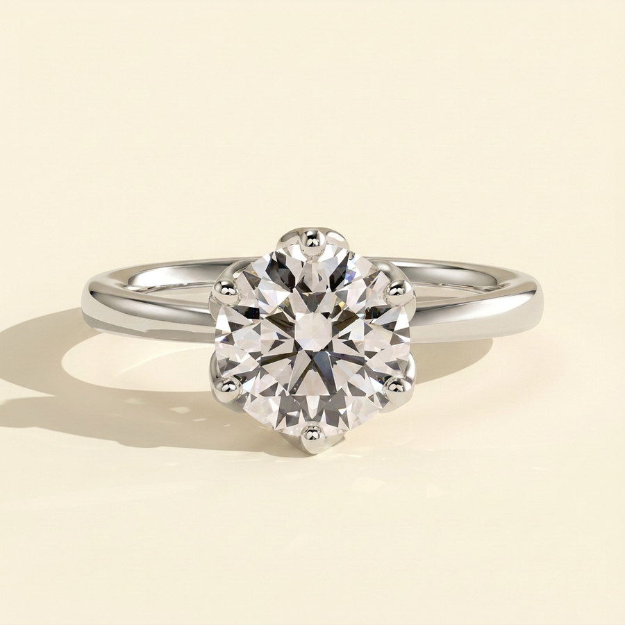 The Cerelia - Round Cut Lab Grown Diamond Tulip Set Solitaire with Petal Gallery Engagement Ring - White Gold