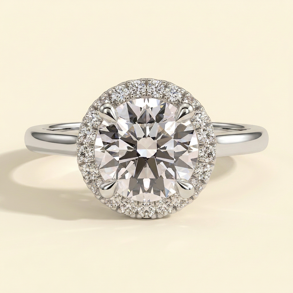 The Nara - Round Cut Lab Grown Diamond Halo with Cathedral High Setting Engagement Ring