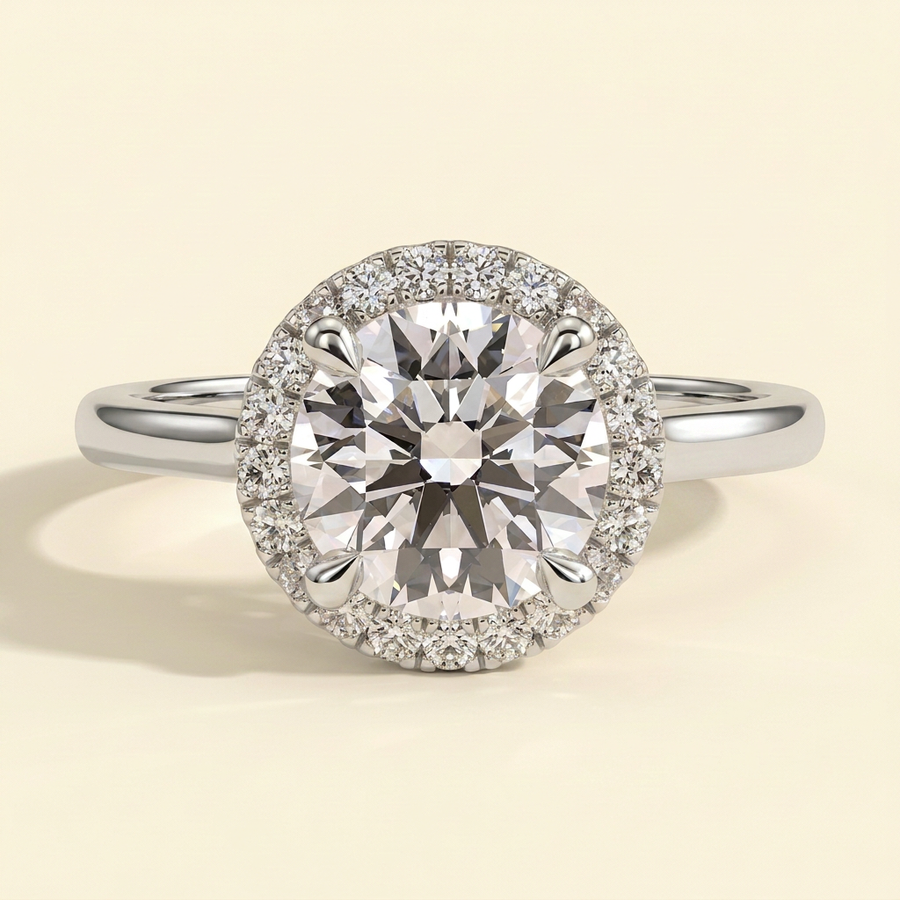 The Nara - Round Cut Lab Grown Diamond Halo with Cathedral High Setting Engagement Ring - White Gold