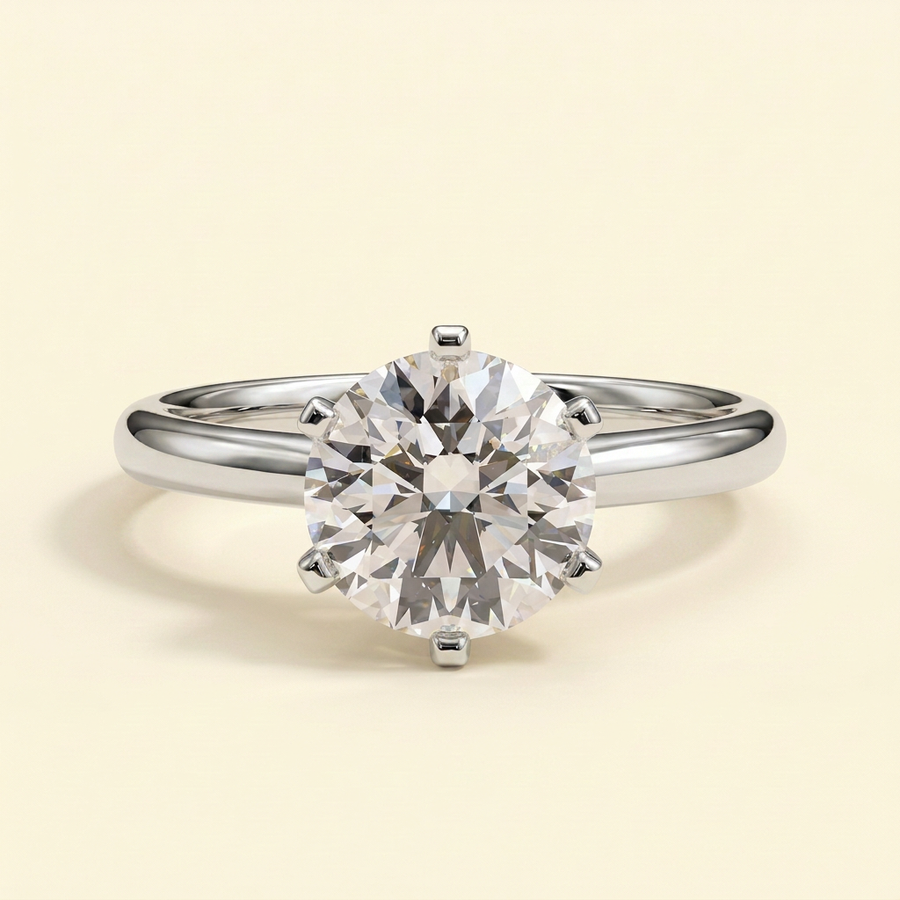 The Bellara - Round Cut Lab Grown Diamond Six Claw Cathedral Solitaire Engagement Ring - White Gold